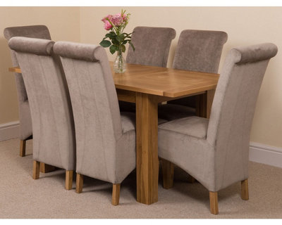 Hampton 120cm - 160cm Oak Extending Dining Table and 6 Chairs Dining Set with Montana Grey Fabric Chairs