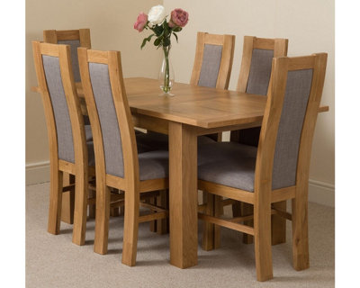 Hampton 120cm - 160cm Oak Extending Dining Table and 6 Chairs Dining Set with Stanford Chairs