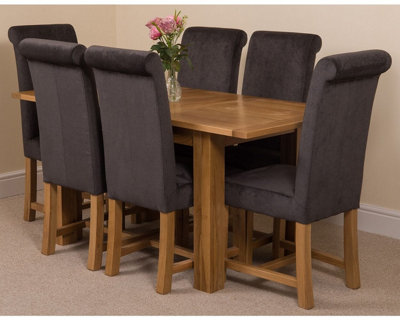 Hampton 120cm - 160cm Oak Extending Dining Table and 6 Chairs Dining Set with Washington Black Fabric Chairs