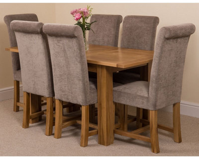 Hampton 120cm - 160cm Oak Extending Dining Table and 6 Chairs Dining Set with Washington Grey Fabric Chairs