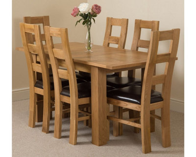 Hampton 120cm - 160cm Oak Extending Dining Table and 6 Chairs Dining Set with Yale Chairs