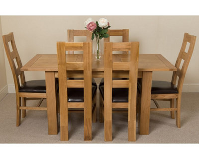 Hampton 120cm - 160cm Oak Extending Dining Table and 6 Chairs Dining Set with Yale Chairs