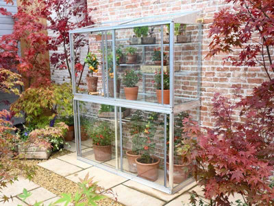 Hampton 5 Feet Lean to Mini Greenhouse - Aluminium/Glass - L151 x W53 x H176 cm - Smokey Grey