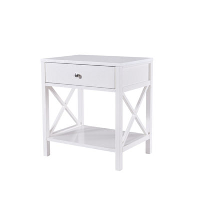 Hampton Bedside Table in White Colour, 1 Drawer & Shelf, Bedroom, Living Room