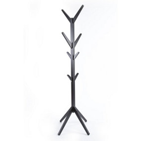 Hampton Black Wooden Freestanding Hat and Coat Stand, Rack, Tree with 8 Hooks