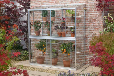 Hampton-D 5 Feet Lean to Mini Greenhouse - Aluminium/Glass - L151 x W77 x H181 cm - Chestnut Brown