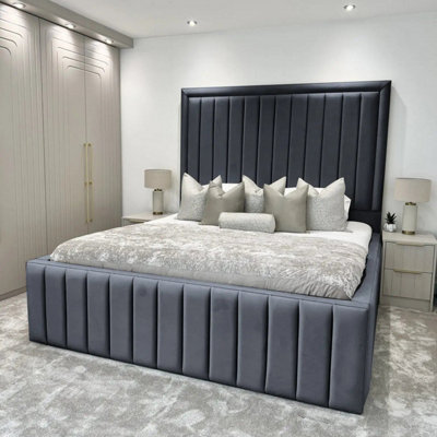 Hampton Plush Velvet Upholstered Bed Frame - Blackboard with Mattress