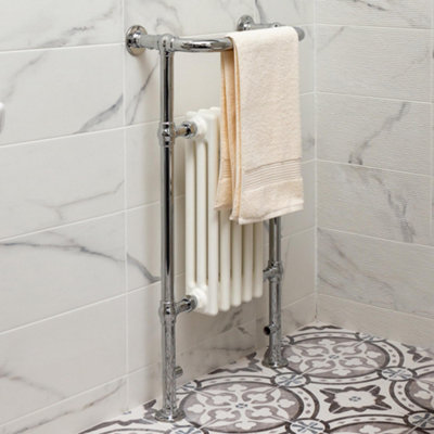 Hampton White & Chrome Heated Towel Rail - 938x500mm