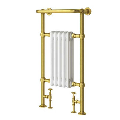 Hampton White & Gold Heated Towel Rail - 938x500mm