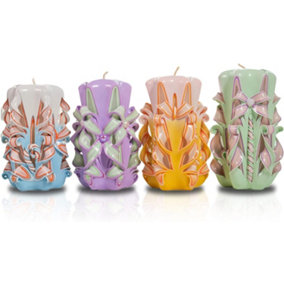 Hand-carved Artisanal Candles 22cm Tall - Unique Set of 4 - Eco-Friendly, Smokeless - Italian Inspired Design 20+ Hour Burn Time