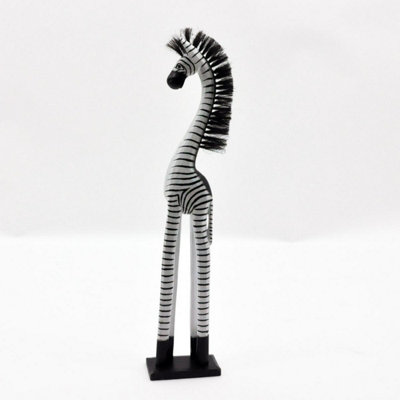 Hand Carved Zebra Statue - Wood - L30 x W30 x H200 cm | DIY at B&Q