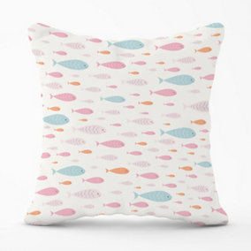 Hand Drawn Swimming Fish Outdoor Cushion 45cm x 45cm