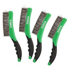 Hand Held Wire Brush with Stainless Steel Bristles + Soft Grip Handle 4pk
