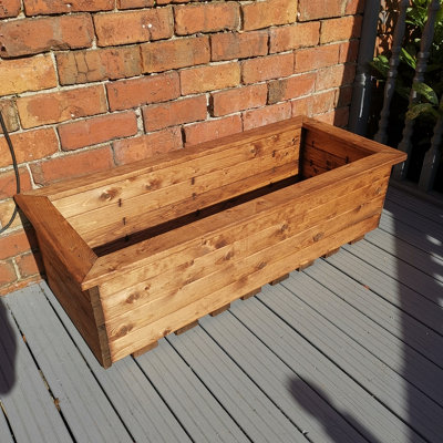 Hand Made 108cm x 41cm Rustic Wooden Large Garden Trough / Flower Bed Planter