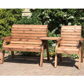 Hand Made 3 Seater Chunky Rustic Wooden Garden Furniture Companion Set with Straight tray