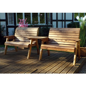 Hand Made 4 Seater Chunky Rustic Wooden Furniture Set 2 Benches, Straight Tray