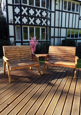 Hand Made 4 Seater Chunky Rustic Wooden Furniture Set with 2 Benches ...