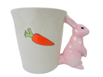 Hand Made Ceramic Mug - Animal Mugs - Pink Rabbit