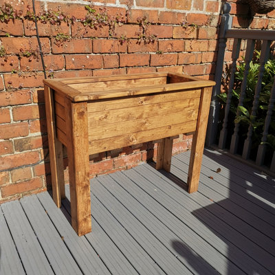 Hand Made Rustic Wooden Medium Raised Garden Trough / Flower Bed Planter