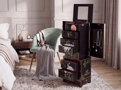 Hand Painted Cranes Jewellery Box Armoire Cabinet