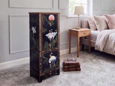 Hand Painted Cranes Jewellery Box Armoire Cabinet