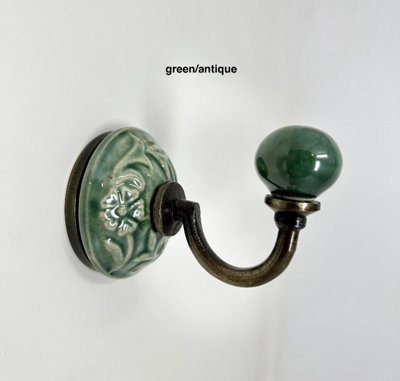 Hand Painted Green Ceramic Hook