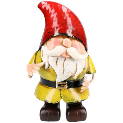 Hand Painted Metal Garden Gnome With Candle Lantern Ornament 21x20x30cm