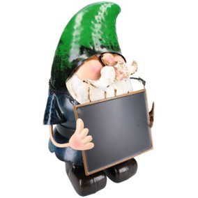 Hand Painted Metal Garden Gnome With Chalk Board Gift Ornament 19x17x30cm
