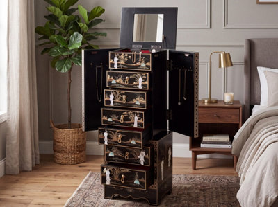 Hand Painted Mother Of Pearl Jewellery Box Armoire Cabinet