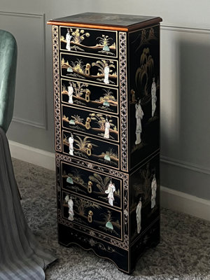 Hand Painted Mother Of Pearl Jewellery Box Armoire Cabinet