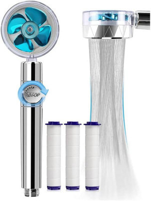Hand shower (blue), anti-limescale shower head with water, three-stage ...