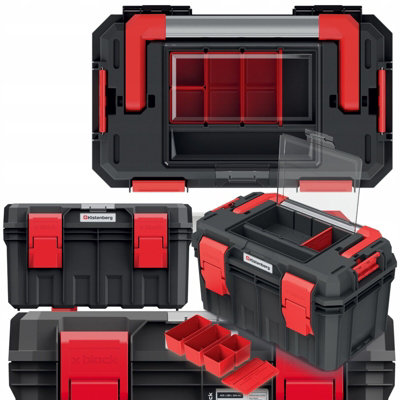 Hand tool box Modular Organis Stackable Lockable Heavy Duty Metal Hinges 3 Sizes Large with organiser