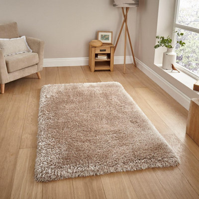 Hand tufted Solid Beige Plain Shaggy Rug-200cm X 290cm