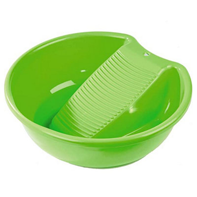 Hand Washing Clothes Basin - Plastic Wash Bowl with Ridged Washboard for Removing Tough Stains - H13cm x Dia.40cm