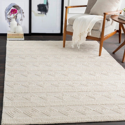 Hand-Woven Cottage Wool White TARINI Area Rug 152 x 229 cm - Easy Care ...