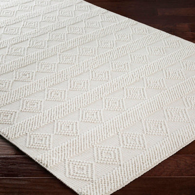 Hand-Woven Cottage Wool White TARINI Area Rug 152 x 229 cm - Easy Care ...