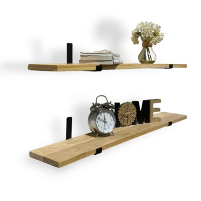 Handcrafted Oak Floating Wooden Wall-Mounted Rustic Shelves, Kitchen Shelf Living Room Bedroom Decor(Set of 2, 80 cm Long)
