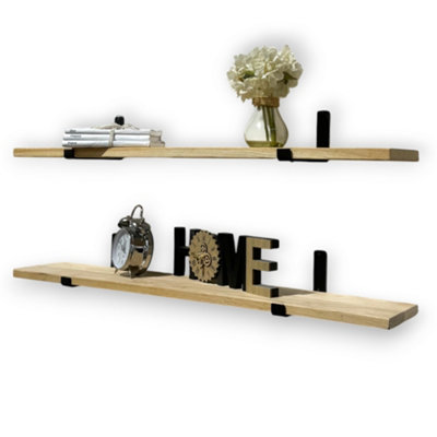 Handcrafted Oak Floating Wooden Wall-Mounted Rustic Shelves, Kitchen Shelf Living Room Bedroom Decor(Set of 2, 80 cm Long)