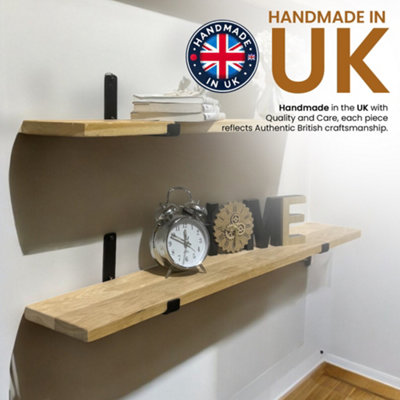Handcrafted Oak Floating Wooden Wall-Mounted Rustic Shelves, Kitchen Shelf Living Room Bedroom Decor(Set of 2, 80 cm Long)