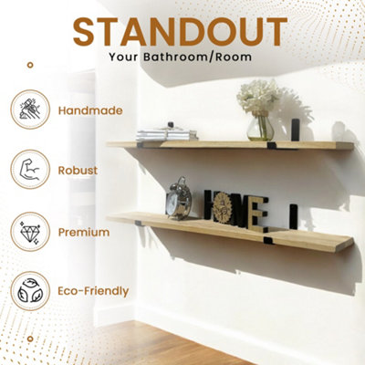 Handcrafted Oak Floating Wooden Wall-Mounted Rustic Shelves, Kitchen Shelf Living Room Bedroom Decor(Set of 2, 80 cm Long)