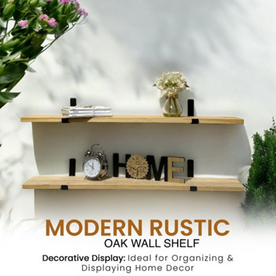 Handcrafted Oak Floating Wooden Wall-Mounted Rustic Shelves, Kitchen Shelf Living Room Bedroom Decor(Set of 2, 80 cm Long)