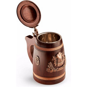 Handcrafted Oak Wooden Tankard Mug with Lid - Unique Viking Style Stein - Pint Capacity (0.88/0.5L) Stunning Medieval Tankard Gift