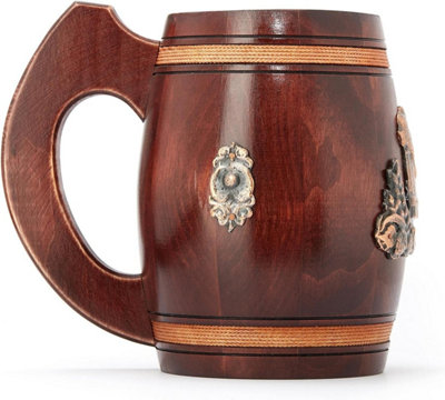 Handcrafted Oak Wooden Tankard Mug without Lid - Pint Capacity 0.88/0.5L - Stunning Medieval Tankard Gift - Viking Style Stein