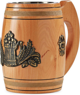 Handcrafted Oak Wooden Tankard Mug without Lid - Viking Style Stein Pint Capacity (0.88 / 0.5L) Stunning Medieval Tankard Gift