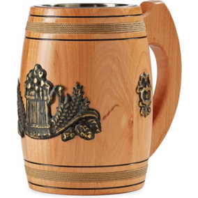 Handcrafted Oak Wooden Tankard Mug without Lid - Viking Style Stein Pint Capacity (0.88 / 0.5L) Stunning Medieval Tankard Gift