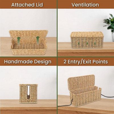 PEMAR Natural Wicker Cable Management Box, Cable Organizer, 2