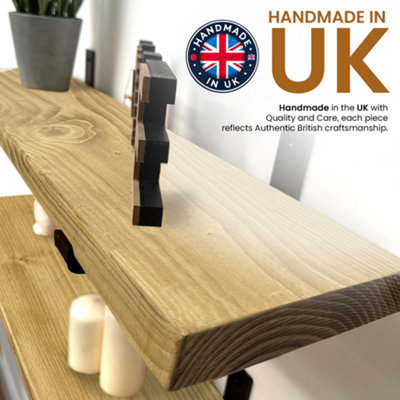 Handcrafted Rustic Wooden Floating Shelves with L-Brackets - Set of 2 (100cm) Dark Oak