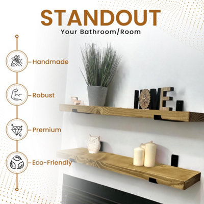 Handcrafted Rustic Wooden Floating Shelves with L-Brackets - Set of 2 (100cm) Dark Oak