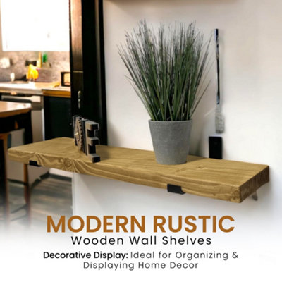 Handcrafted Rustic Wooden Floating Shelves with L-Brackets - Set of 2 (100cm) Dark Oak