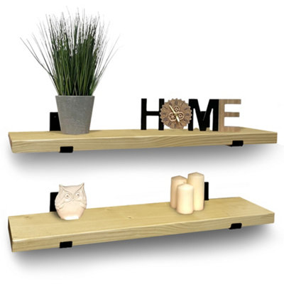 Handcrafted Rustic Wooden Floating Shelves with L-Brackets - Set of 2 (120cm) Antique Pine